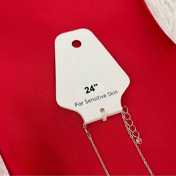 Silver long chain necklace 24” circle hoops rhinestones  tassel NEW - Picture 8 of 8